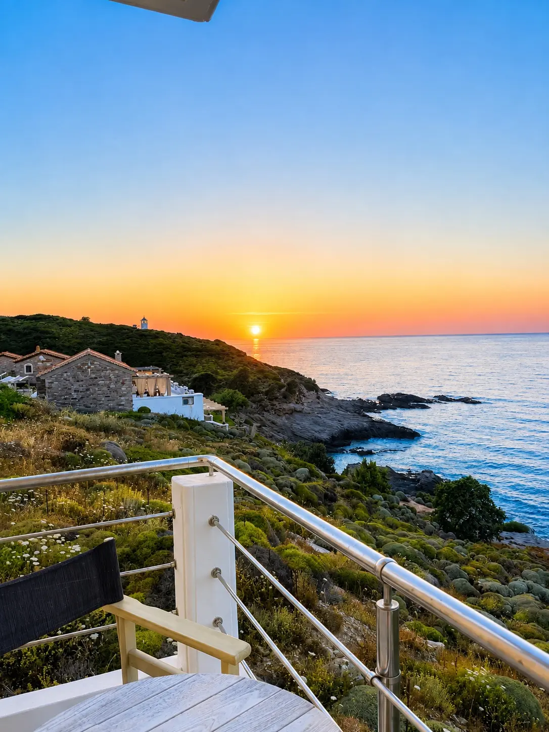 Sunset over the Aegean from the private Kochili 1 balcony