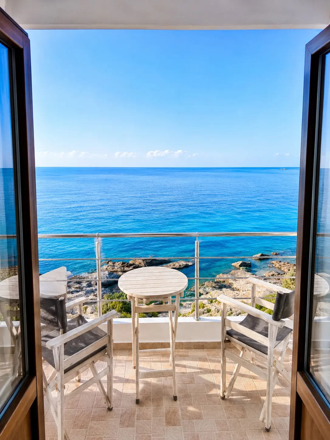 Private Kochili 2 balcony looking directly across the Aegean Sea